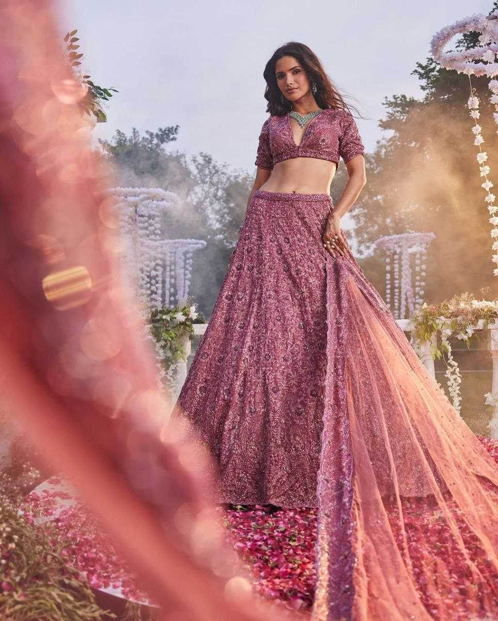 Chinon Silk Embroidered Zari Work Sequins Lehenga - MYLUXURY LANE ENTERPRISE